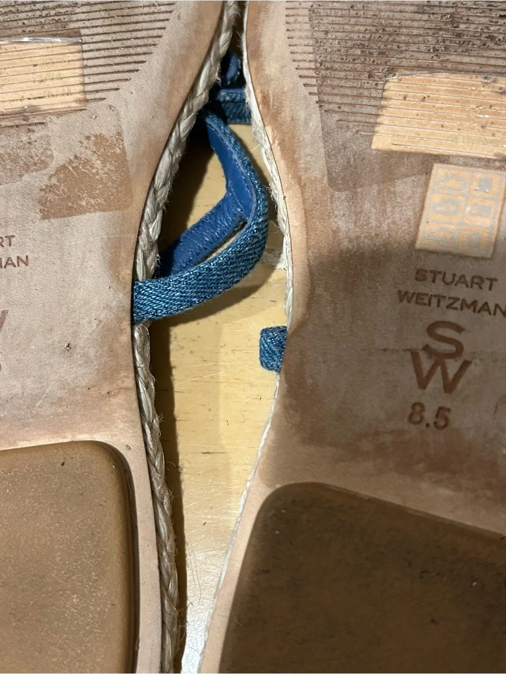 Stuart Weitzman felicity bow-detailed women’s denim espadrille sandals size 8.5
